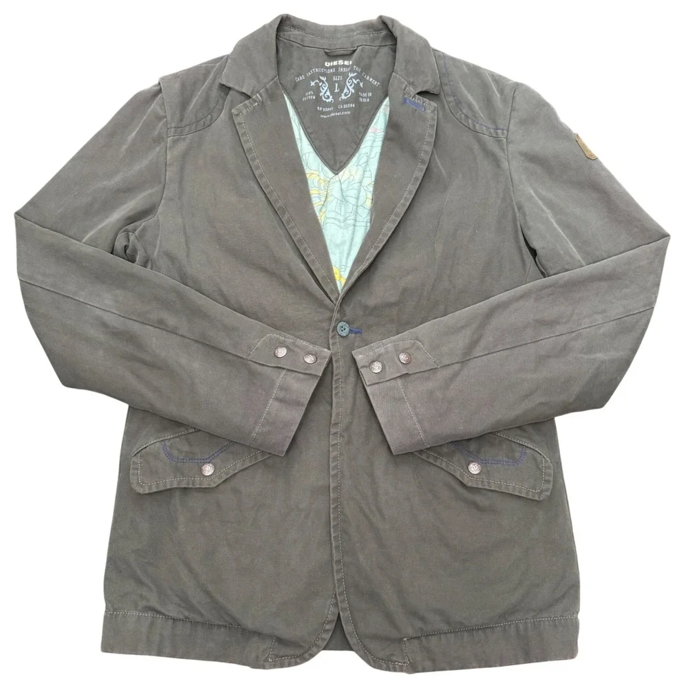 Diesel Truckistan Blazer Jacket Mens L Gray Brown Vintage Y2K Cotton Canvas
